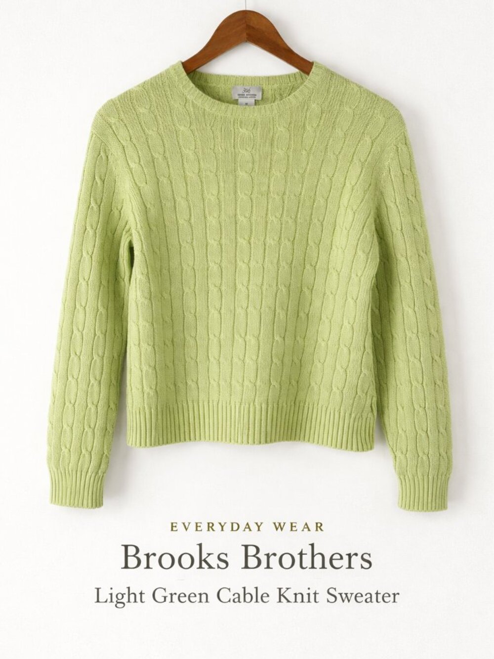 Brooks Brothers 346 Cable Knit Sweater Green Cotton Crewneck M